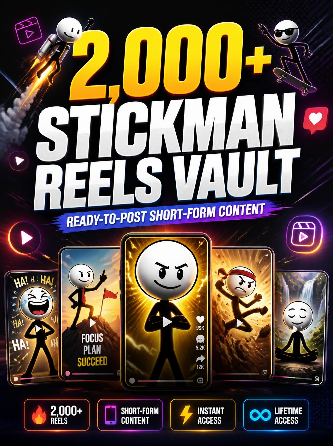 🚀 2,000+ Ready-to-Post Stickman Reels Vault